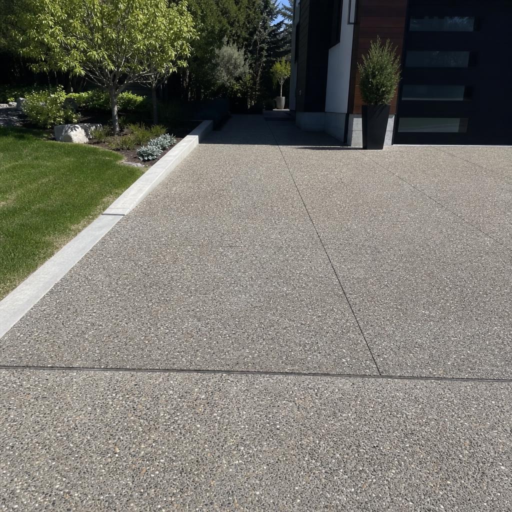 Exposed aggregate concrete driveway with a pebble finish