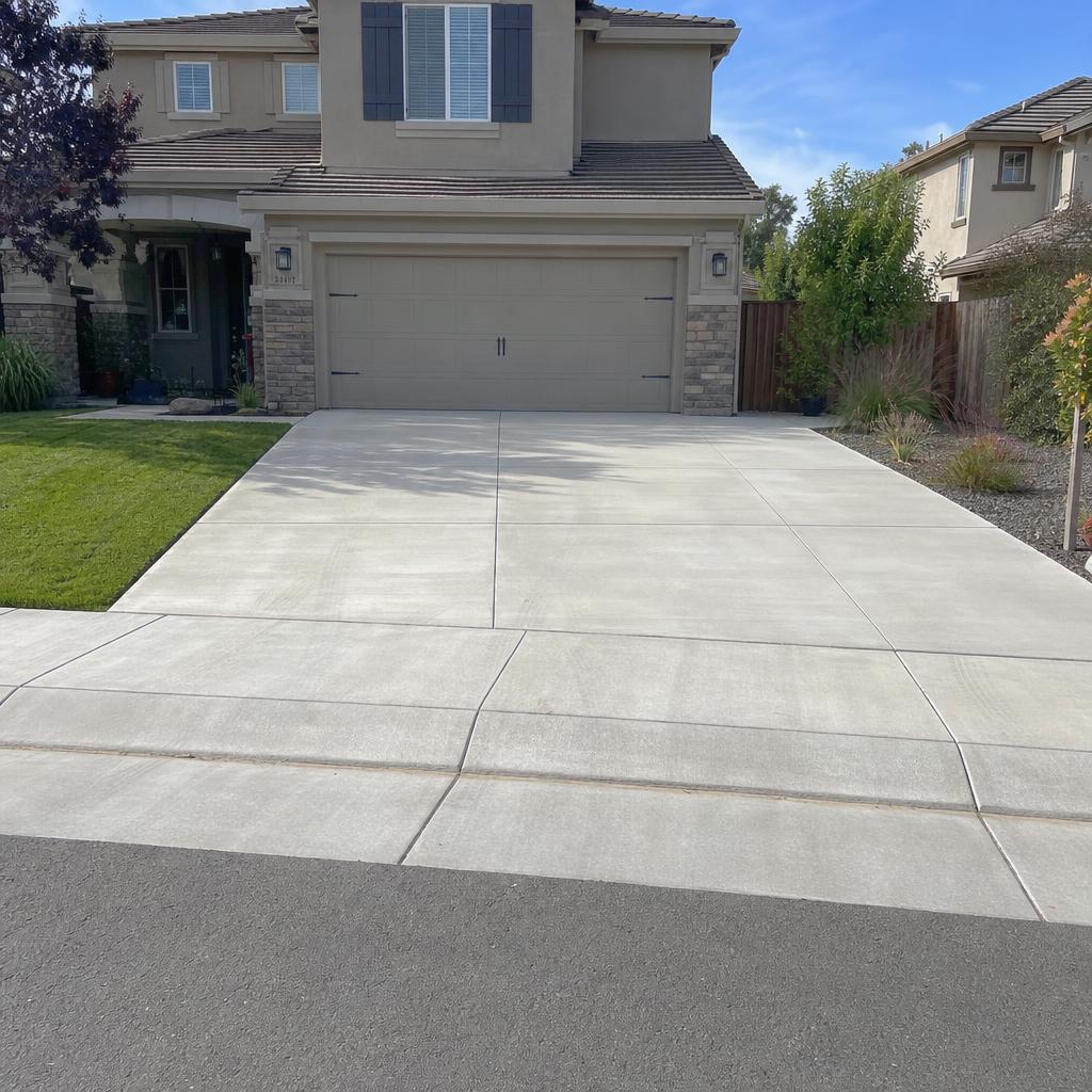 Freshly resurfaced and finished residential concrete driveway