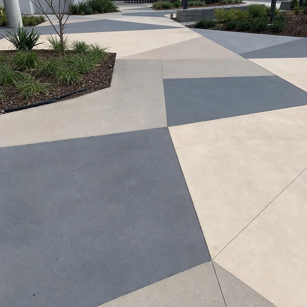 Multi-tone colored concrete walkways with integral pigment