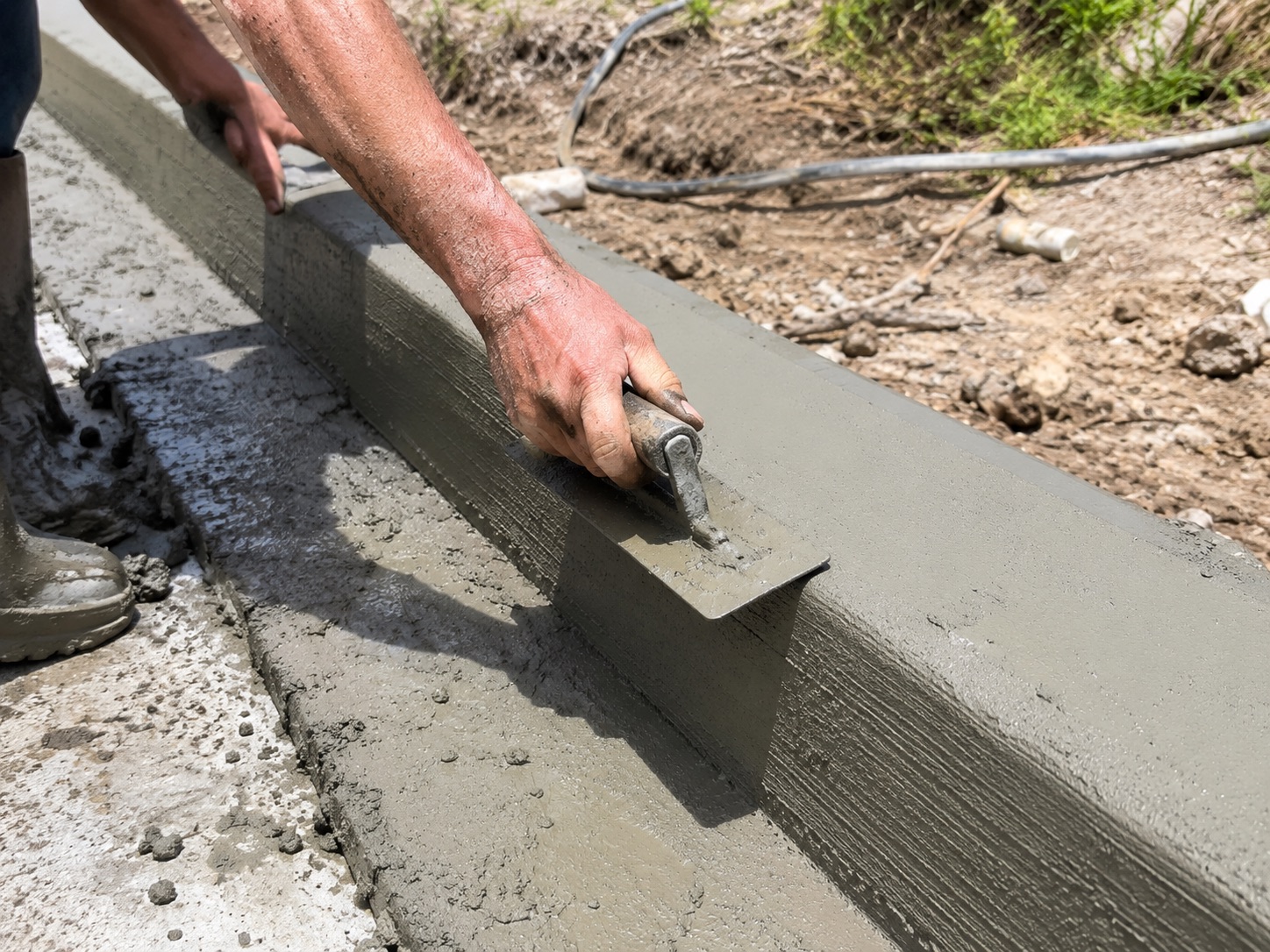 Screeding and finishing freshly poured driveway concrete