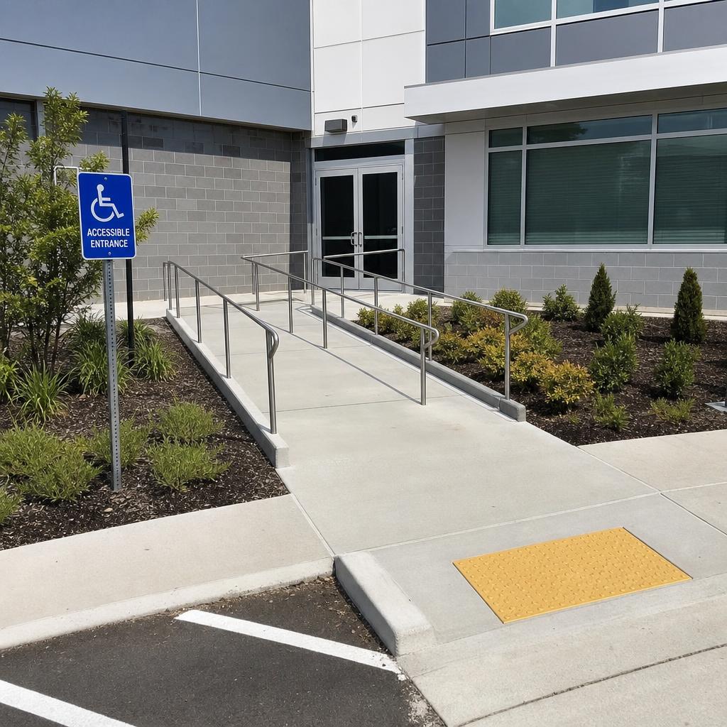 Professionally constructed ADA-compliant concrete accessibility ramp